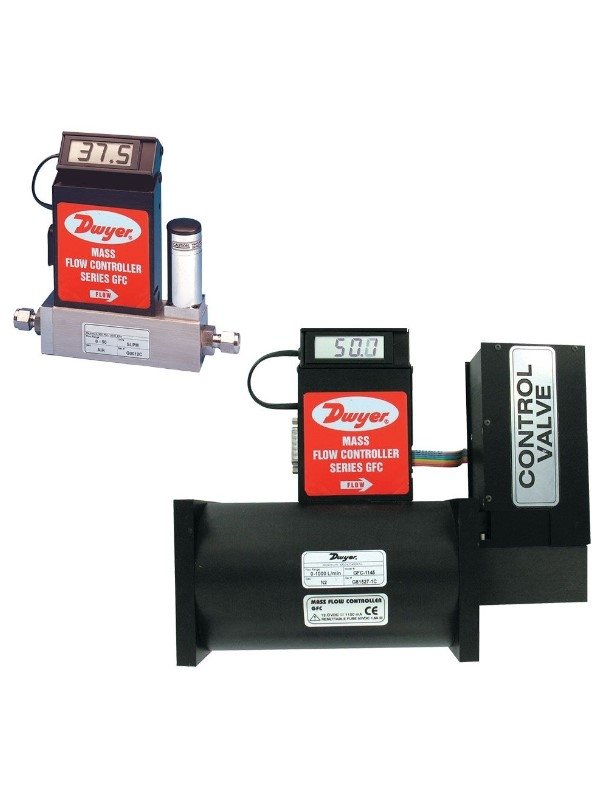Dwyer Instruments GFC-2142 | Gas mass flow controller | Range 0-100 LPM. Specified flow Range is for an equivalent flow of nitrogen at 70°F (21°C) @ 760 mm Hg | 3/8" compression fitting