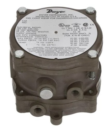 Dwyer Instruments 1950G-5-B-120-NA | Differential Pressure Switch | Explosion Proof | 1.4-5.5in w.c.