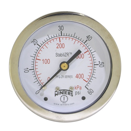 Winters PFP2316ZRR1R11 | Premium Stainless Steel StabiliZR Gauge | 0-15 psi / 0-1 bar | 4” (100mm) Dial Display | ±1% Accuracy | 1/2” Back