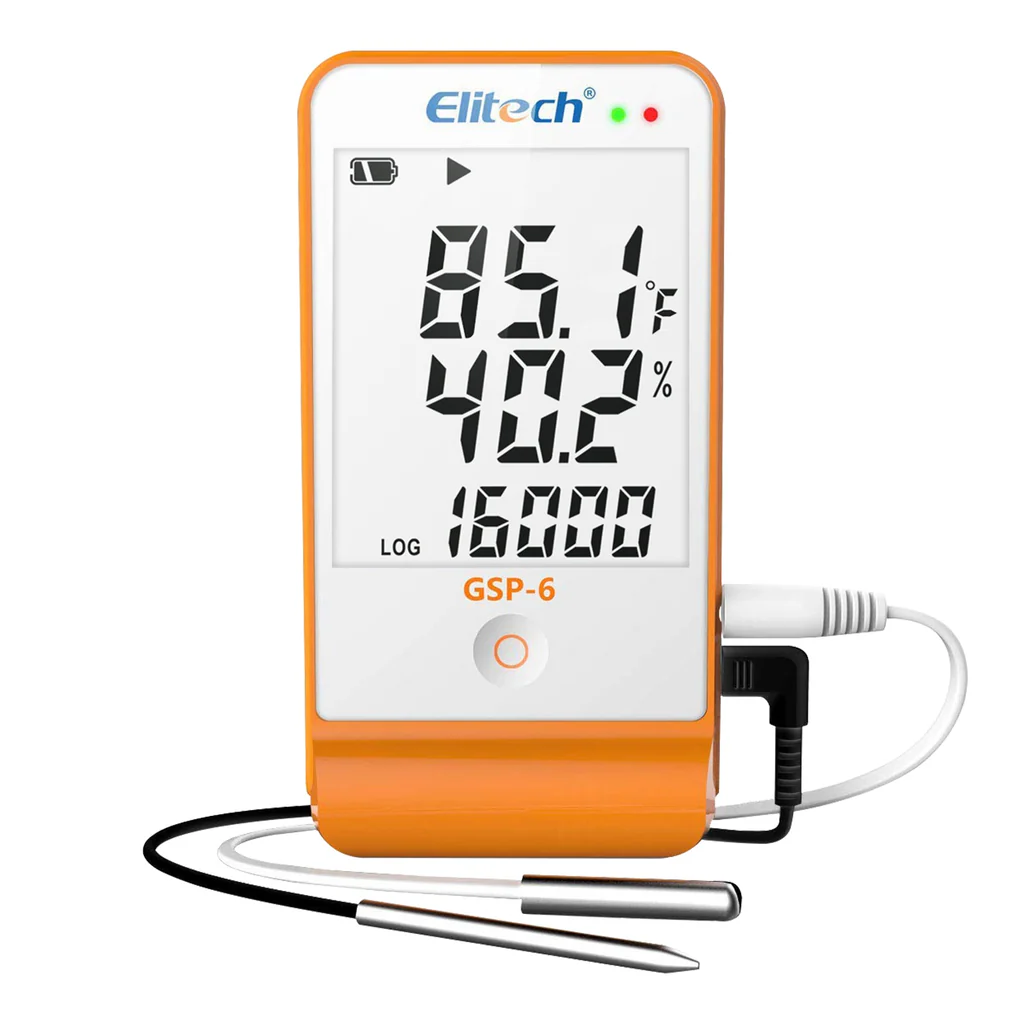 Elitech GSP-6 | Digital Temperature And Humidity Data Logger | Detachable Dual Probes -40℉ To 158℉ | Max Accuracy Up To ±0.6℉ | Audio Alarm | Max/Min Value Display