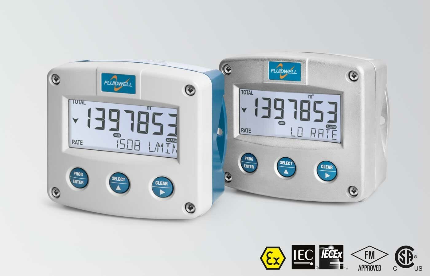 FLUIDWELL F013 Intrinsically safe - Flow rate Monitor / Totalizer | with one high / low alarm output | Ambient temperature: -40°C to +80°C (-40°F to 176°F).