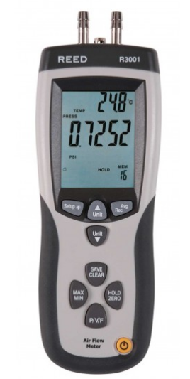 REED R3001 Pitot Tube Anemometer / Differential Manometer with Air Volume