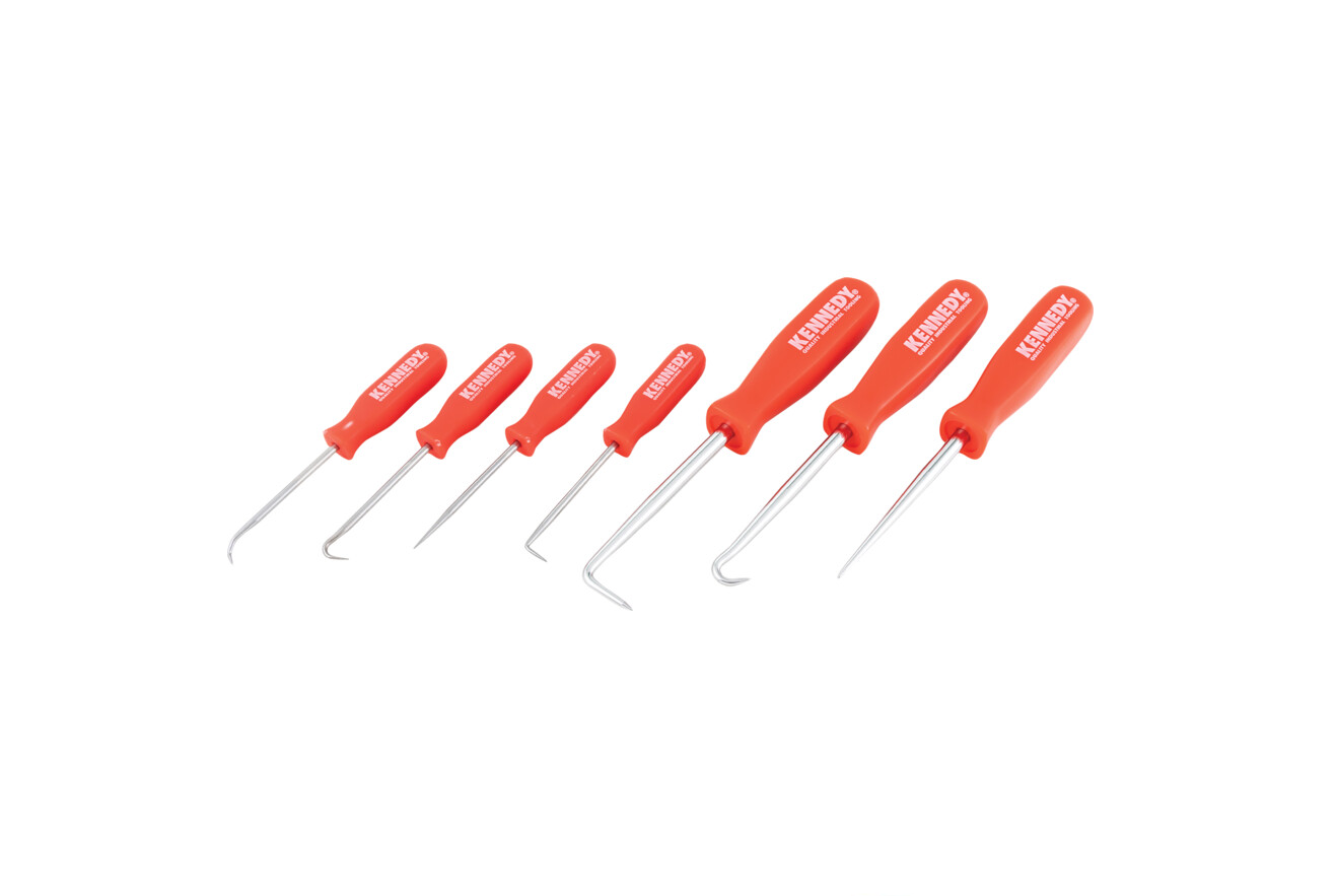 Kennedy KEN5182920K | Pick & Hook Set | 135mm/210mm, With (2) 90° Tip/(2) Hook Tip/(2) Straight Tip/Combination Tip/Plastic Case | Handle Contoured