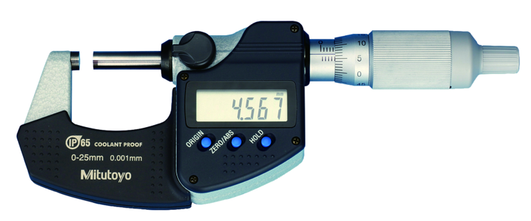 Mitutoyo 293-244-30 Digital Micrometer IP65 0-25mm, w/o Output, Ratched Thimble