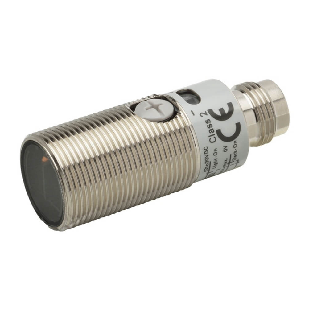 OMRON E3FB-DN22 | Photoelectric sensor, M18 axial, metal body, red LED, diffuse, 300mm, NPN, L-ON/D-ON selectable, M12 connector