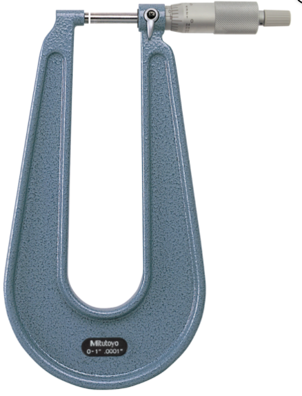 Mitutoyo 118-129 Sheet Metal Micrometer 0-1", Flat Anvil/Spindle, 6" Throat