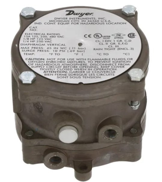 Dwyer Instruments 1950-20-2F | Differential Pressure Switch | Explosion Proof | Deadband 4-20in w.c. | 1950 Series