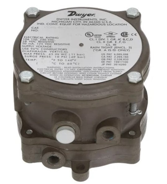Dwyer Instruments 1950G-00-B-120-NA | Differential Pressure Switch | Explosion Proof | .7-.15in w.c.