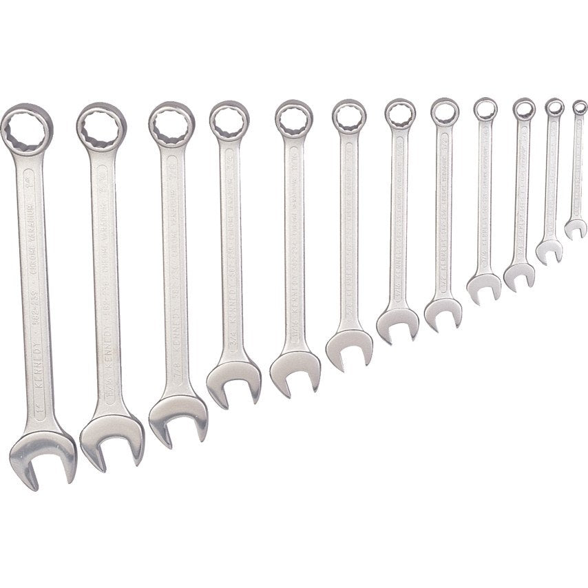 Kennedy 1/4-1AF CV COMBINATION SPANNER SET 12PC