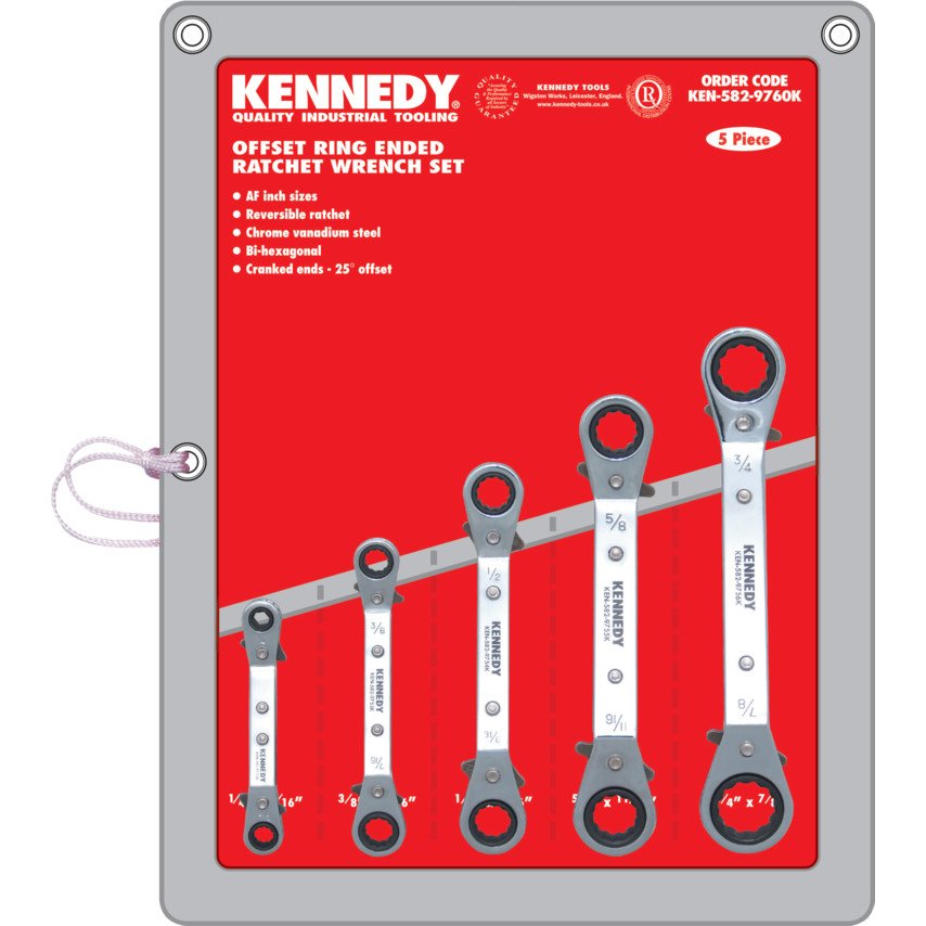 Kennedy 5PC 1/4-7/8 OFFSET RATCHET RING SPANNER SET