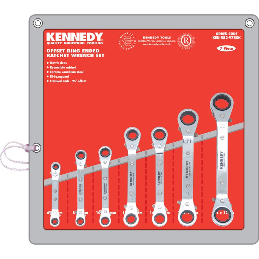 Kennedy 7PC 6-22mm OFFSET RATCHET RING SPANNER SET
