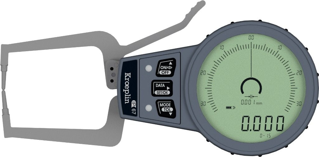 Kroeplin C015, 0-15 mm, Digital external measuring gauge for grooves and thickness measurement