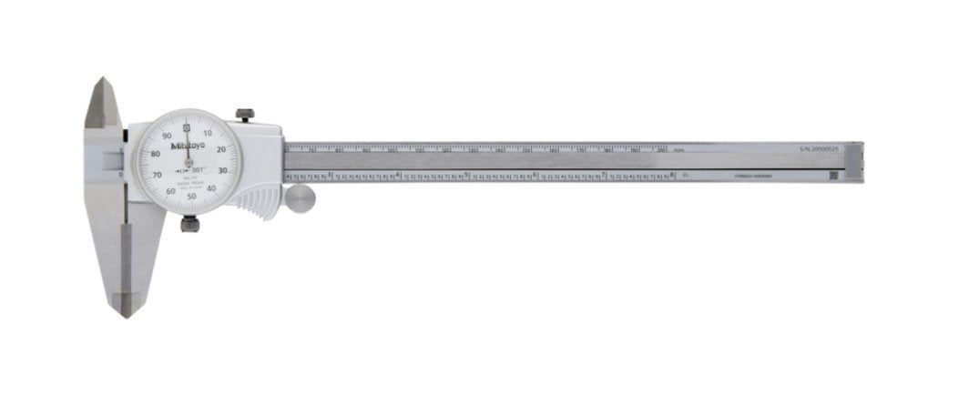Mitutoyo 505-737 | Dial Caliper | Series 505 | OD Carbide Tipped Jaws | Graduation 0.001 Inch | Accuracy ±0.002 Inch | Range 0 to 8 Inch | Weight 185 g