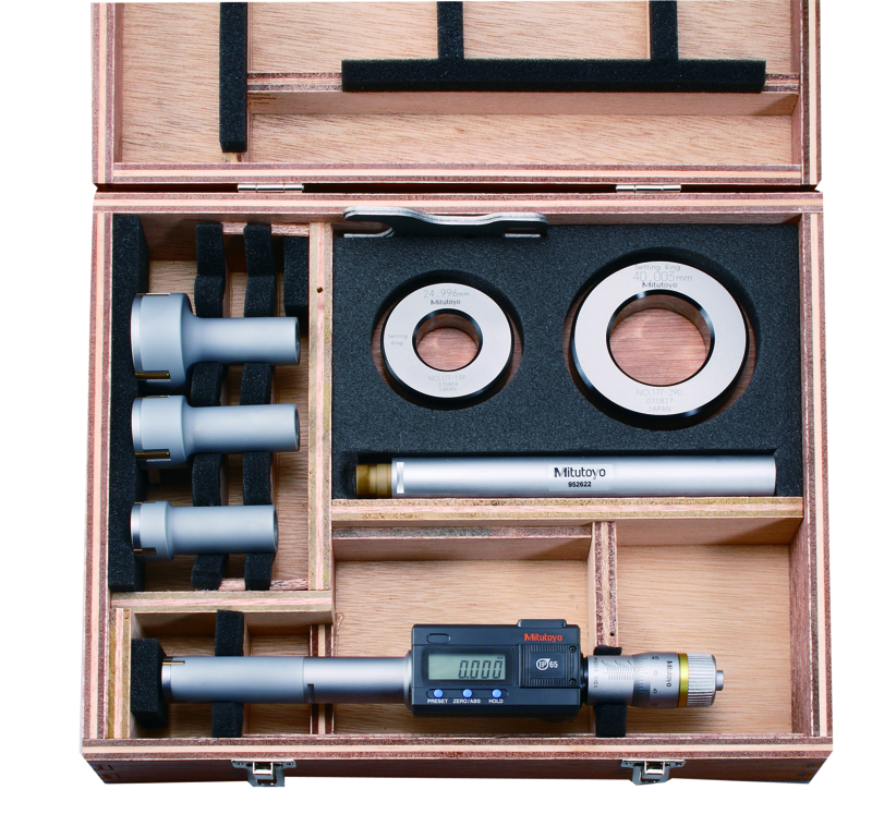 Mitutoyo 468-978 Digital 3-Point Internal Micrometer Set 0.8 - 2", Interchange. Head IP65, TIN