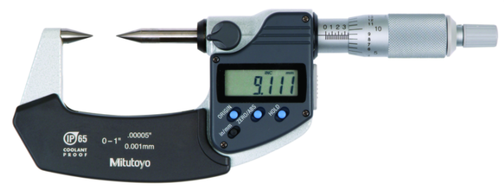Mitutoyo 342-361-30 Digital Point Micrometer IP65 Inch/Metric, 0-1", 30° Tip