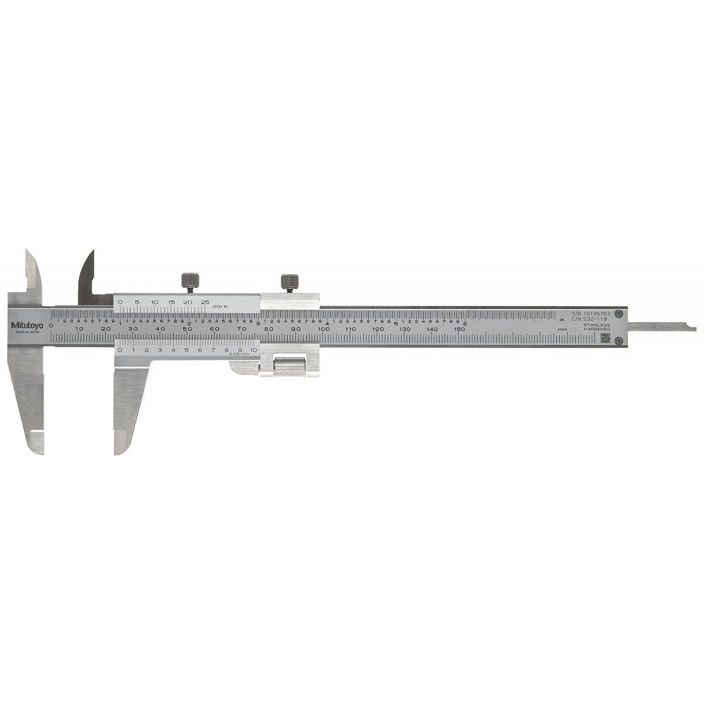 Mitutoyo 532-119 Fine Adjustment Vernier Caliper 0-130mm / 0-5", Graduation 0.02 mm (.001")