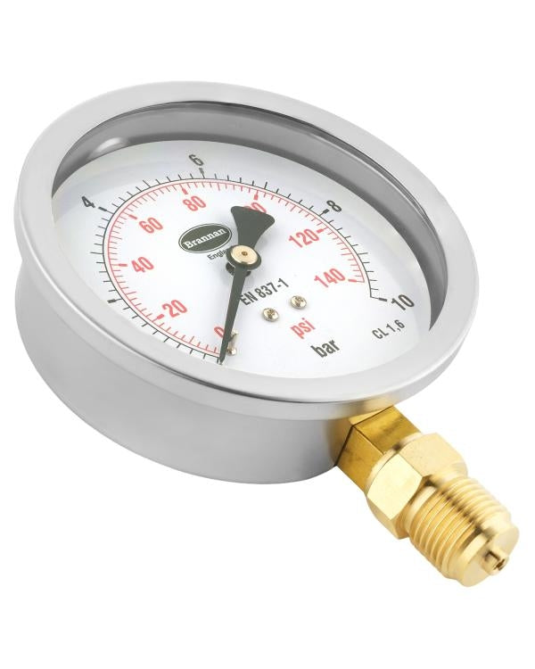 Brannan 37/828/0 | Stainless Fillable Pressure Gauge | 100 mm, 0 to 25 bar, bottom 1/2" NPT, dry, 1.6% - generaltechuae (2)
