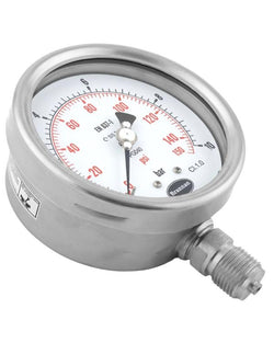 Brannan 35/438/5 | Premium Stainless Steel Pressure Gauge | 115 mm, 0 to 400 psi, glycerine filled, 1/2 in BSP bottom - generaltechuae
