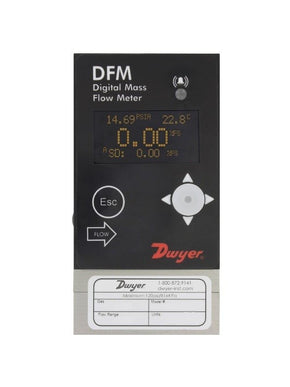 Dwyer Instruments DFM-32010-V-ALA2 | Digital flow meter | 0-500 ml/min with LED display | 1/8" compression fittings | 0-5 VDC output | RS-232 digital interface | (RS-485)selectable