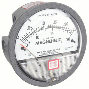 DWYER Differential Pressure Gauge | 0 to 0.25 in wc | 1/8 in NPT Female | Dual Single-Side or Back | With Air velocity