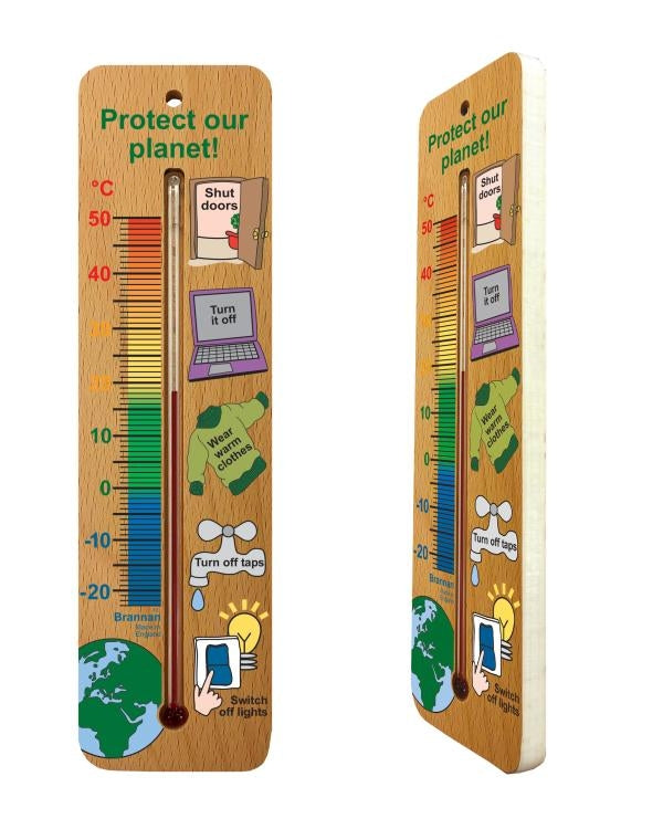 Brannan 14/229/2 | 215 mm Wide Wood Wall Thermometer, Protect Our Planet Design | -20 to +50 °C - generaltechuae (2)
