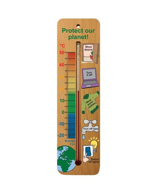 Brannan 14/229/2 | 215 mm Wide Wood Wall Thermometer, Protect Our Planet Design | -20 to +50 °C - generaltechuae