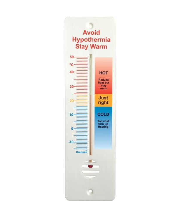 Brannan 14/867/2 | 255 mm Plastic Hypothermia Wall Thermometer | Coloured °C zones - generaltechuae