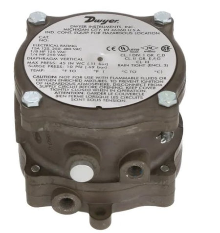 Dwyer Instruments 1950-0-2F | Differential Pressure Switch | Explosion Proof | .15-.50in w.c. | 1950 Series