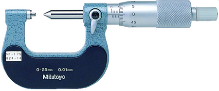 Mitutoyo 125-101 Screw Thread Micrometer 0-25mm, 0.4-0.5mm/64-48TPI
