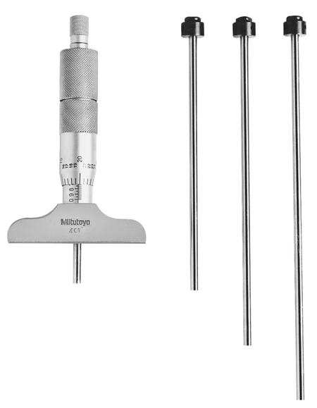 Mitutoyo  129-127 Depth Micrometer, Interchangeable Rods 0-4", 2.5" Base