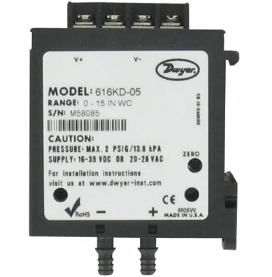 Dwyer Instruments 616KD-00-V | Differential Pressure Sensor | 0-1 inH2O | 0-10V | 20-28VAC/16-35VDC | 616KD Series