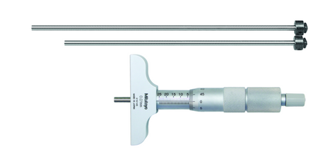 Mitutoyo 129-110 Depth Micrometer, Interchangeable Rods 0-75mm, 63mm Base