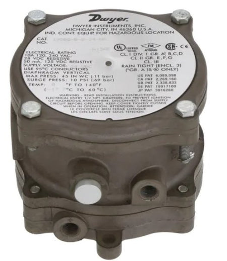 Dwyer Instruments 1950G-0-B-24-NA | Differential Pressure Switch | Explosion-Proof | .15-.50" w.c | 24VDC | 1950G Series