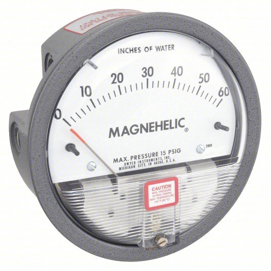 DWYER Differential Pressure Gauge | Range 0 to 60 in wc | 1/8 in NPT Female |  Dual Single-Side or Back