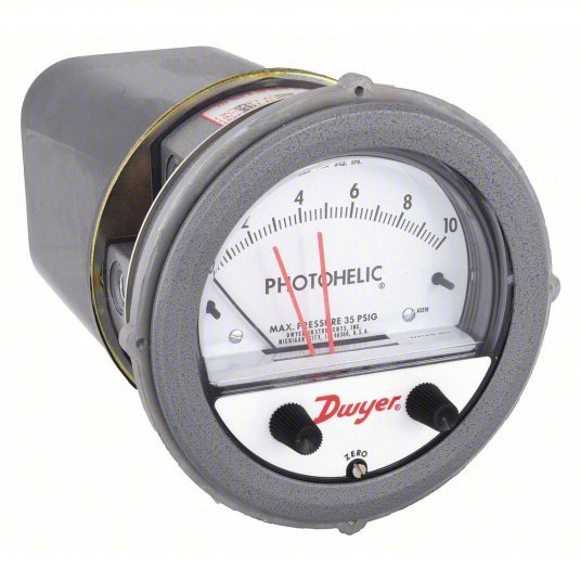 DWYER Differential Pressure Gauge & Switch | Range  0 to 10 psi | 1/8 in NPT Female | Single-Side, DPDT