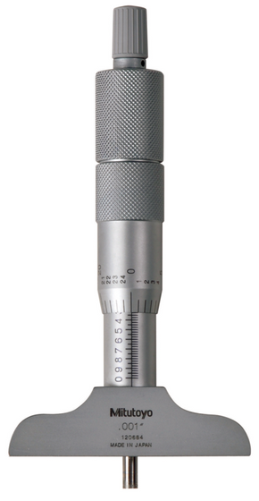 Mitutoyo 129-128 Depth Micrometer, Interchangeable Rods 0-6", 2,5" Base