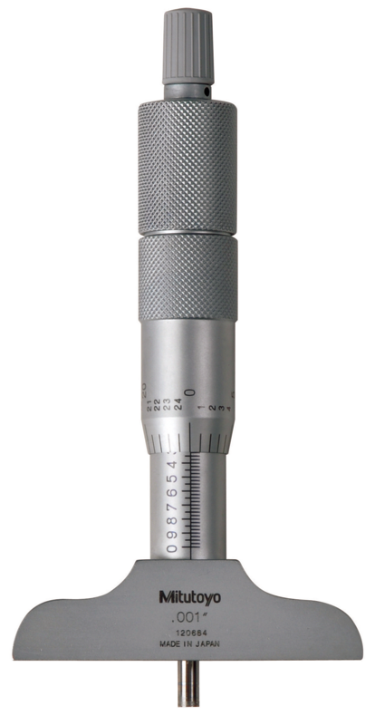 Mitutoyo 129-128 Depth Micrometer, Interchangeable Rods 0-6", 2,5" Base