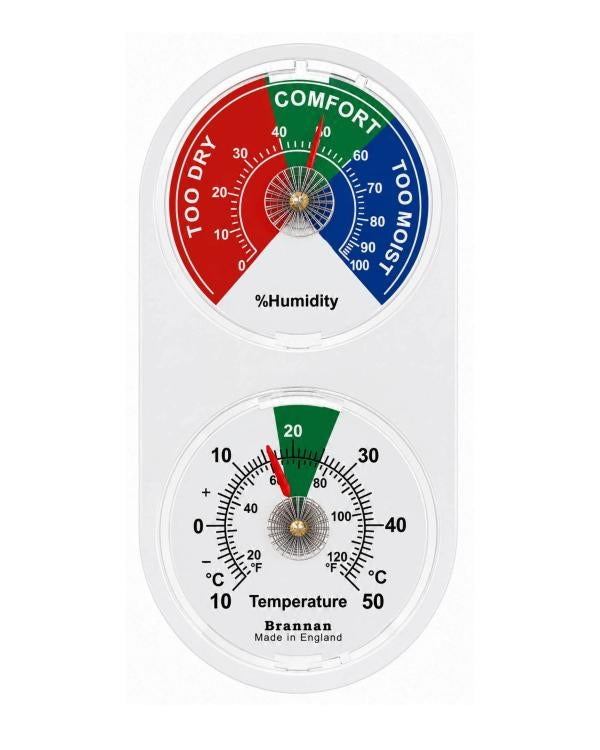 Brannan 30/415/3 | Twin Mini Dial Hygrometer & Thermometer, Coloured Zones | 2 x 65 mm, -10 to +50 °C, 0–100% RH - generaltechuae