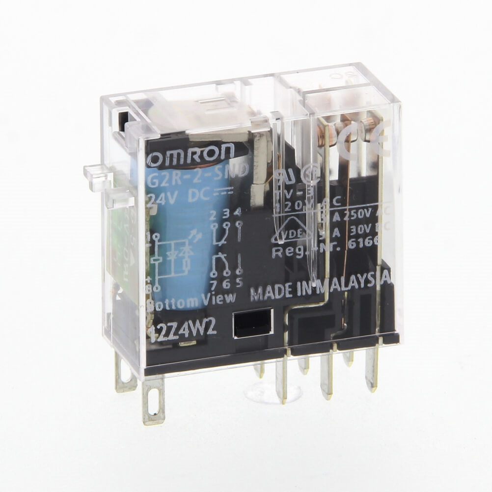 OMRON G2R-2-SND 24VDC (S) | Relay, plug-in, 8-pin, DPDT, 5 A, mech & LED indicators, coil suppressor, label facility