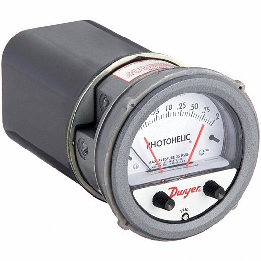 DWYER Differential Pressure Gauge & Switch | Range  0 to 2 in wc | 1/8 in NPT Female | Single-Side, DPDT,