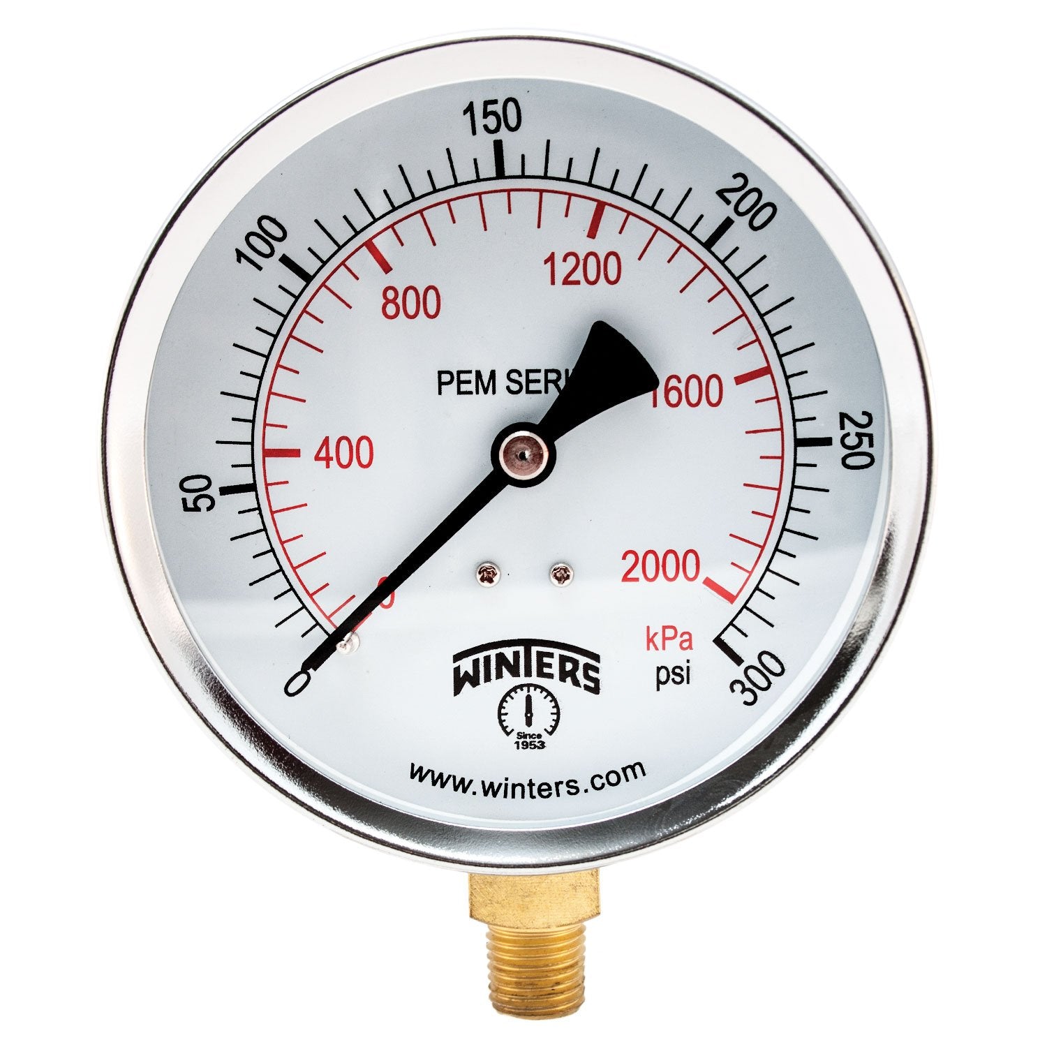 Winters PEP252R11R1EN | Economy Pressure Gauge | 0-300 psi / 0-20 bar | 4” (100mm) Dial Display | 1.6% or 2.5% accuracy | 1/2” Bottom NPT