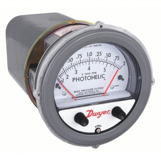 DWYER Differential Pressure Gauge & Switch | Range  0 to 2 in wc |  1/8 in NPT Female |  Side Single-Side, DPDT,