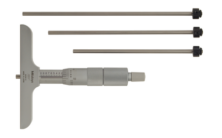 Mitutoyo 129-131 Depth Micrometer, Interchangeable Rods 0-4", 4" Base