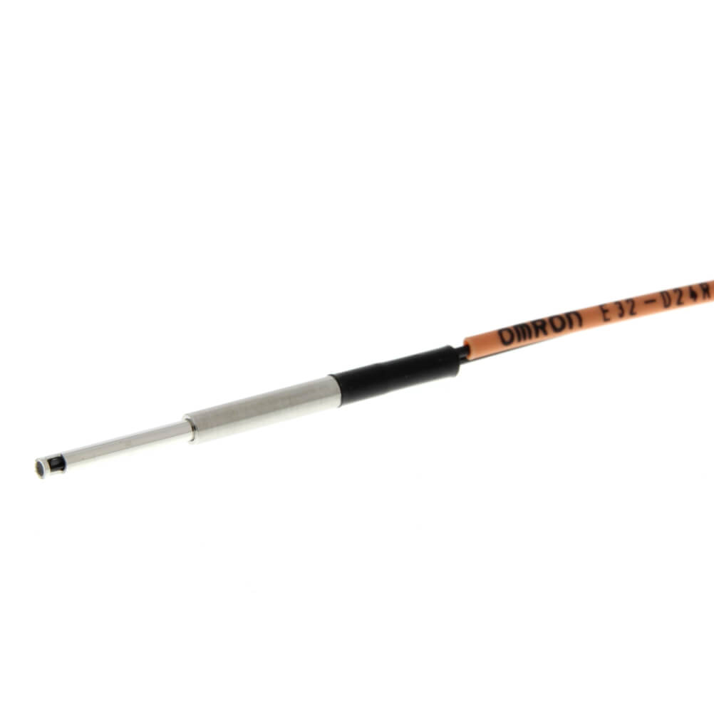 OMRON E32-D24R 2M | Fibre optic sensor, diffuse, 2mm dia right-angle head, flexible R1 fibre, 2m cable