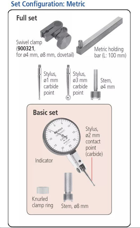 Mitutoyo 513-464E | Dial Test Indicator | Horizontal | Compact | Series 513 | Stem 8 mm | Graduation 0.01 mm | Range 0.8 mm