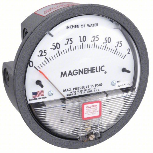 DWYER Differential Pressure Gauge | Range  0 to 2 in wc |  1/8 in NPT Female | Dual Single-Side or Back