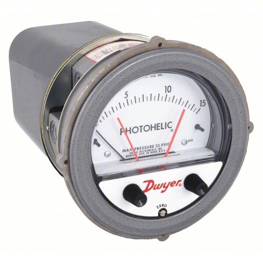 DWYER Differential Pressure Gauge & Switch | Range 0 to 15 psi |  1/8 in NPT Female | 
 Single-Side, DPDT,