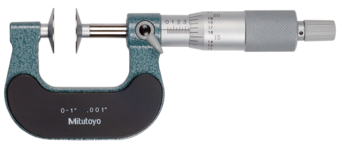 Mitutoyo 123-125 Disc Micrometer, Hardened Steel Disks 0-1", Disk=20mm