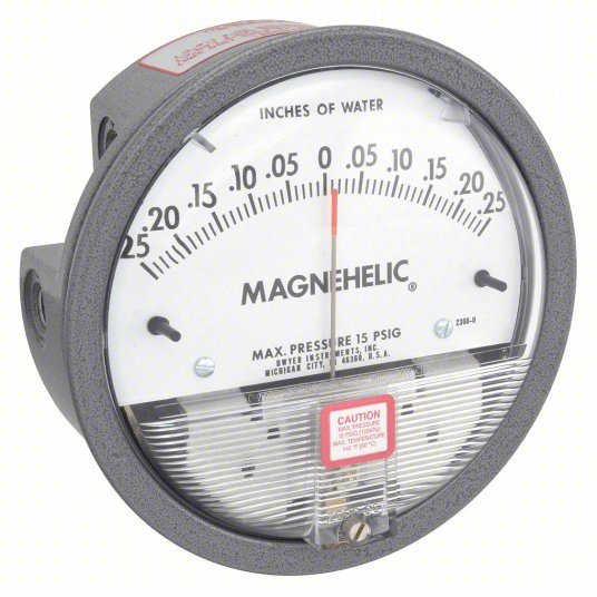 DWYER Differential Pressure Gauge | Range 0.25 to 0 to 0.25 in wc |  4" Dial | Dual Single-Side or Back