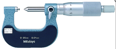 Mitutoyo 125-103 Screw Thread Micrometer 0-25mm, 1-1.75mm/24-14TPI